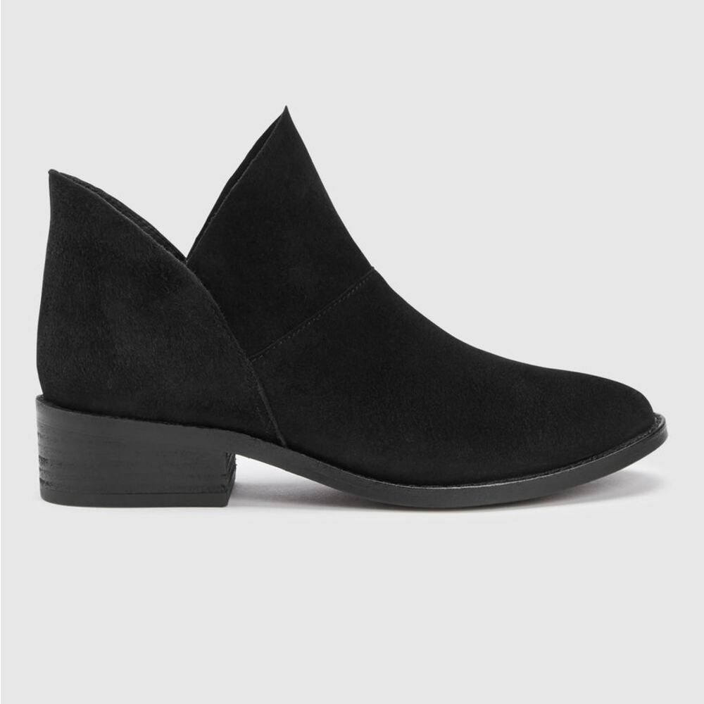 Eileen Fisher Leaf Suede Bootie Black Leather Boots Women's SZ 8.5 Classic